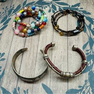 Boho Bracelet Bundle Beaded Leather 4 Bracelets B9